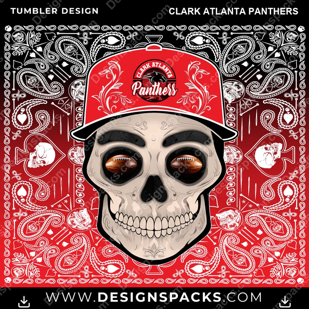 College Sport Skull Handkerchief Clark Atlanta Panthers NCAA College Sport Tumbler Digital Wrap Design Download