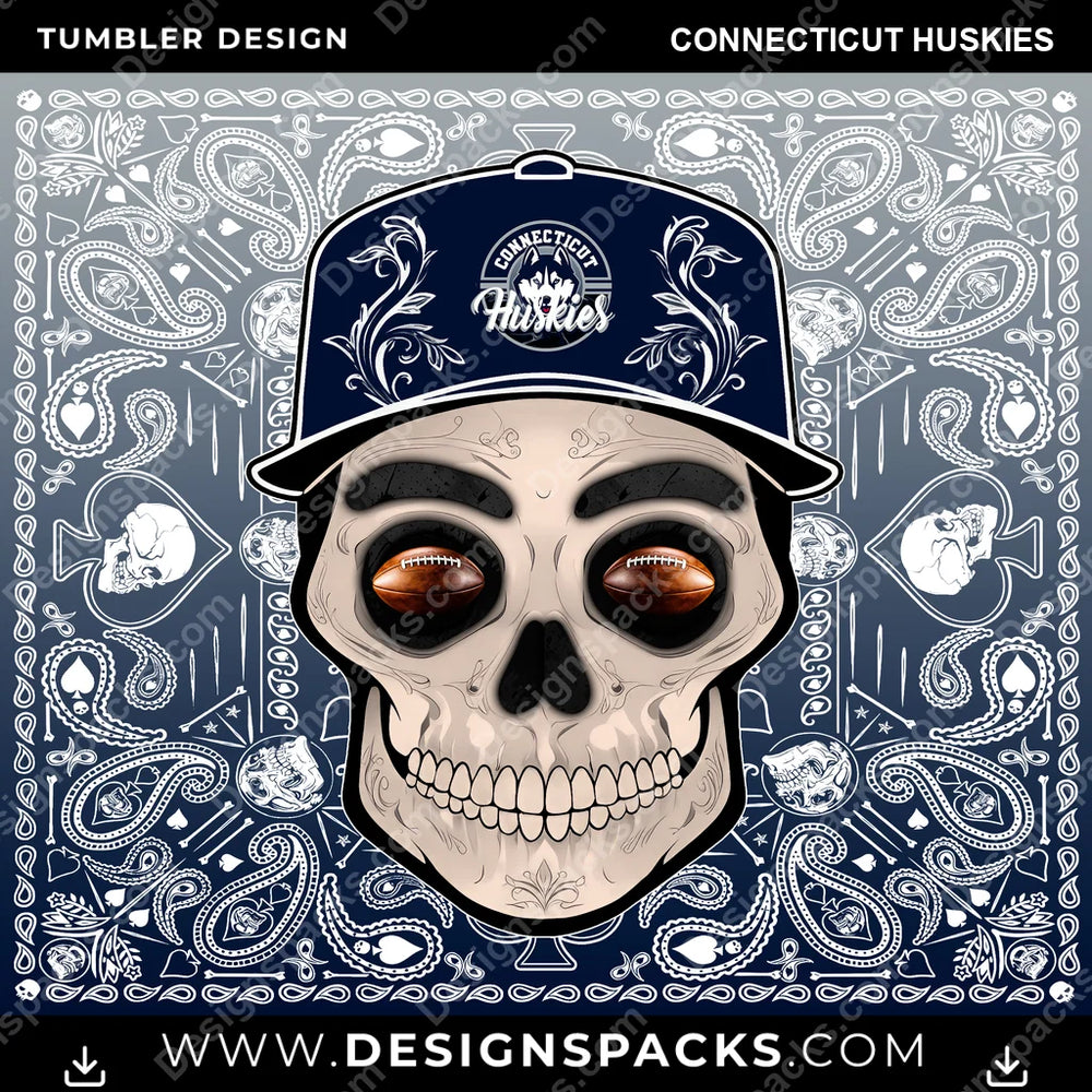 College Sport Skull Handkerchief Connecticut Huskies NCAA College Sport Tumbler Digital Wrap Design Download