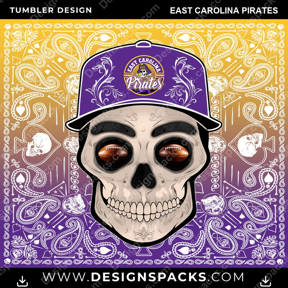 College Sport Skull Handkerchief East Carolina Pirates NCAA College Sport Tumbler Digital Wrap Design Download
