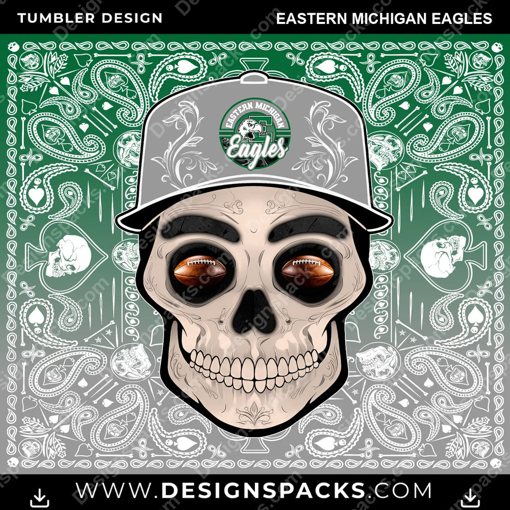 College Sport Skull Handkerchief Eastern Michigan Eagles NCAA College Sport Tumbler Digital Wrap Design Download