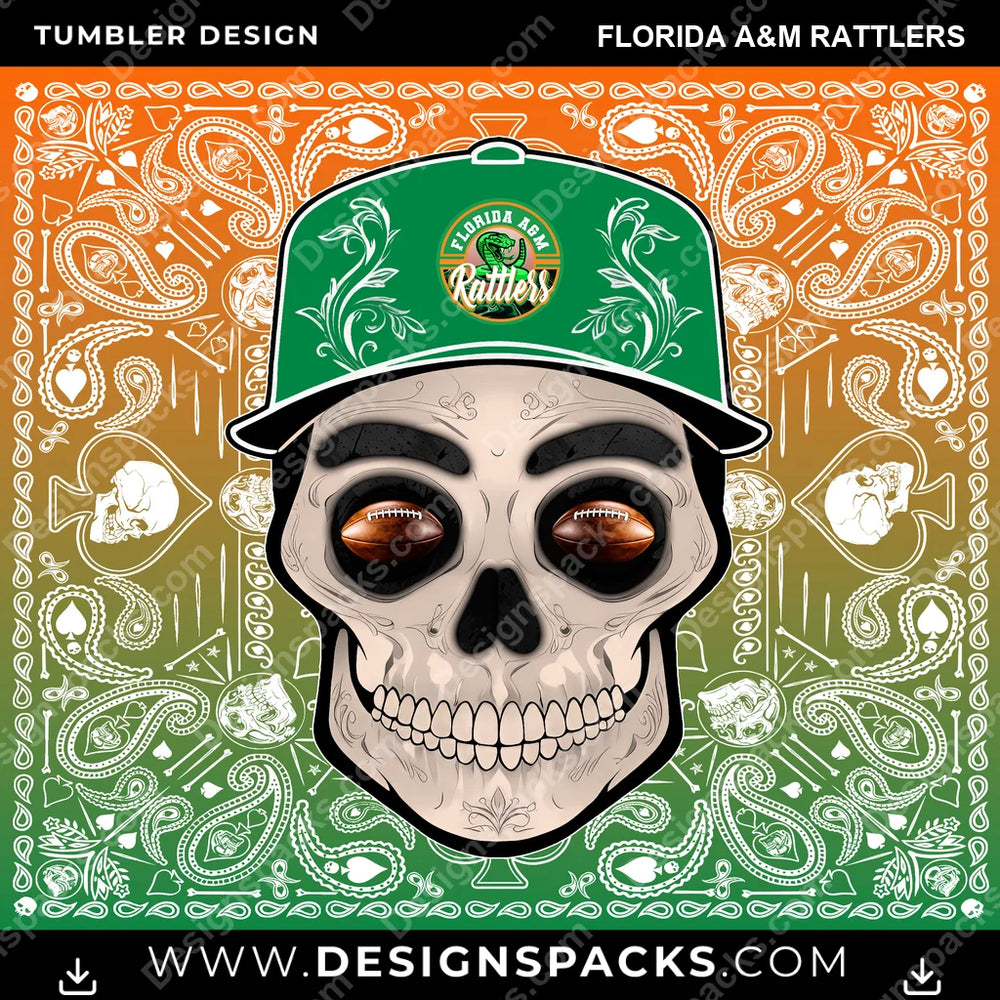 College Sport Skull Handkerchief Florida A&M Rattlers NCAA College Sport Tumbler Digital Wrap Design Download