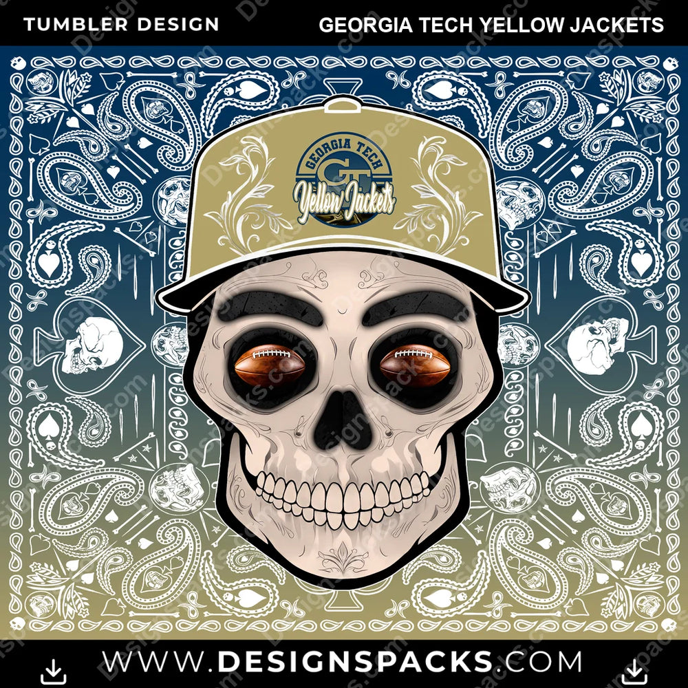 College Sport Skull Handkerchief Georgia Tech Yellow Jackets NCAA College Sport Tumbler Digital Wrap Design Download