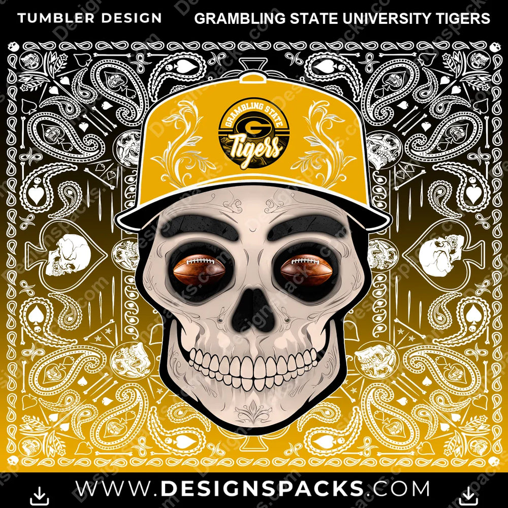College Sport Skull Handkerchief Grambling State University Tigers NCAA College Sport Tumbler Digital Wrap Design Download