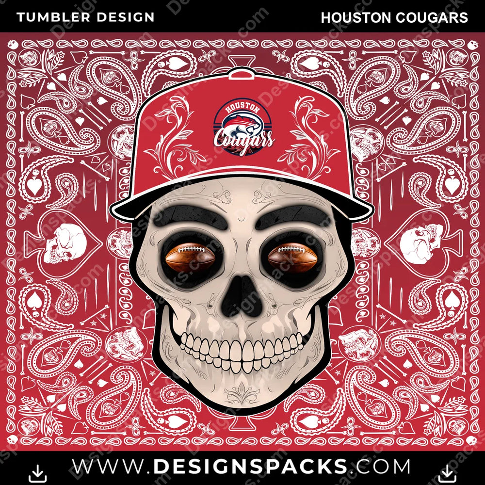 College Sport Skull Handkerchief Houston Cougars NCAA College Sport Tumbler Digital Wrap Design Download