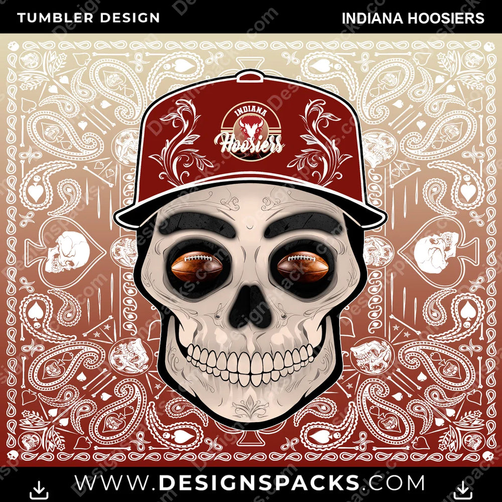 College Sport Skull Handkerchief Indiana Hoosiers NCAA College Sport Tumbler Digital Wrap Design Download