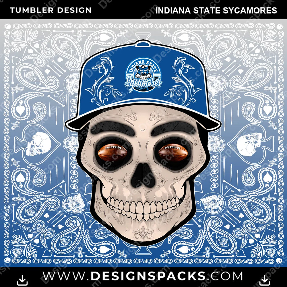 College Sport Skull Handkerchief Indiana State Sycamores NCAA College Sport Tumbler Digital Wrap Design Download