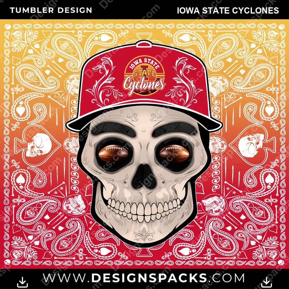 College Sport Skull Handkerchief Iowa State Cyclones NCAA College Sport Tumbler Digital Wrap Design Download