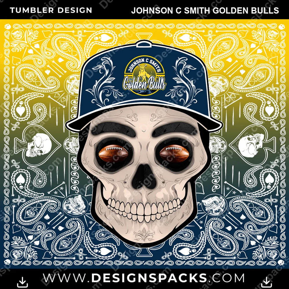 College Sport Skull Handkerchief Johnson C Smith Golden Bulls NCAA College Sport Tumbler Digital Wrap Design Download