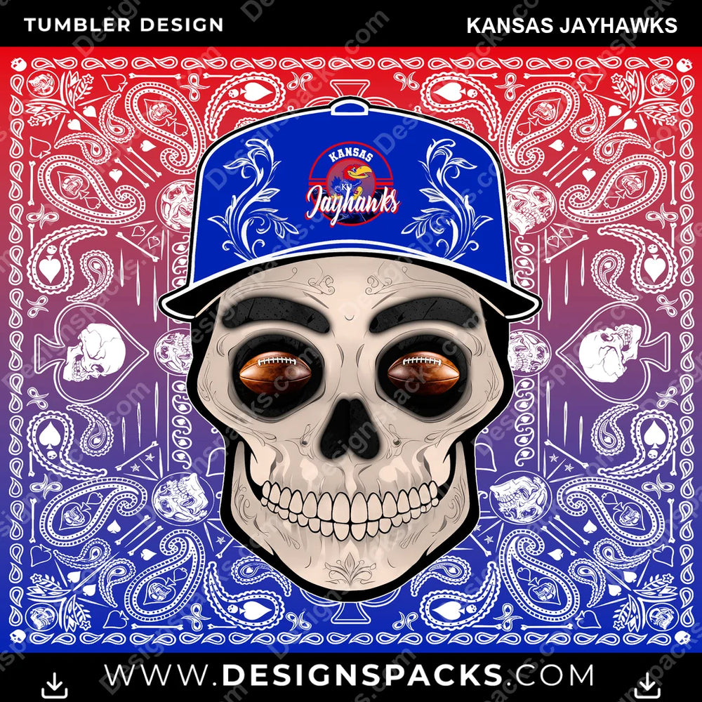 College Sport Skull Handkerchief Kansas Jayhawks NCAA College Sport Tumbler Digital Wrap Design Download