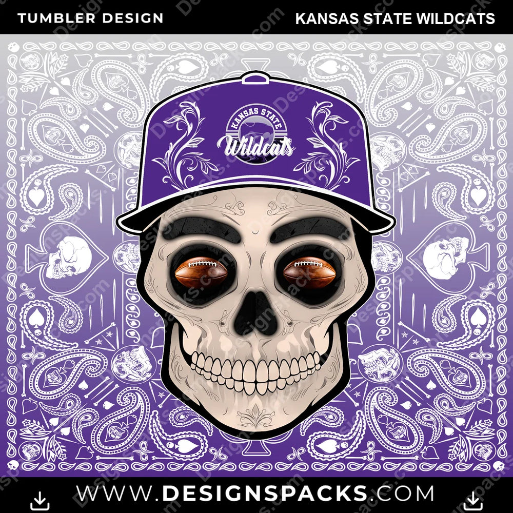 College Sport Skull Handkerchief Kansas State Wildcats NCAA College Sport Tumbler Digital Wrap Design Download