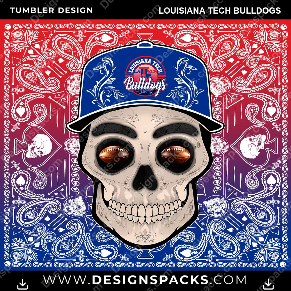 College Sport Skull Handkerchief Louisiana Tech Bulldogs NCAA College Sport Tumbler Digital Wrap Design Download
