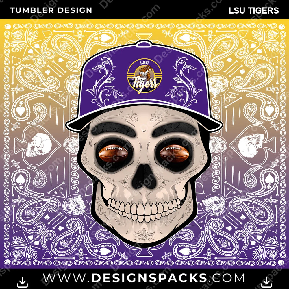 College Sport Skull Handkerchief LSU Tigers NCAA College Sport Tumbler Digital Wrap Design Download