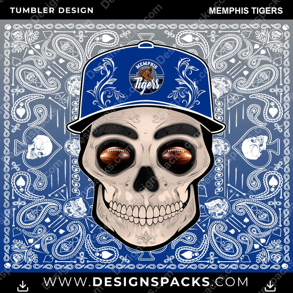 College Sport Skull Handkerchief Memphis Tigers NCAA College Sport Tumbler Digital Wrap Design Download