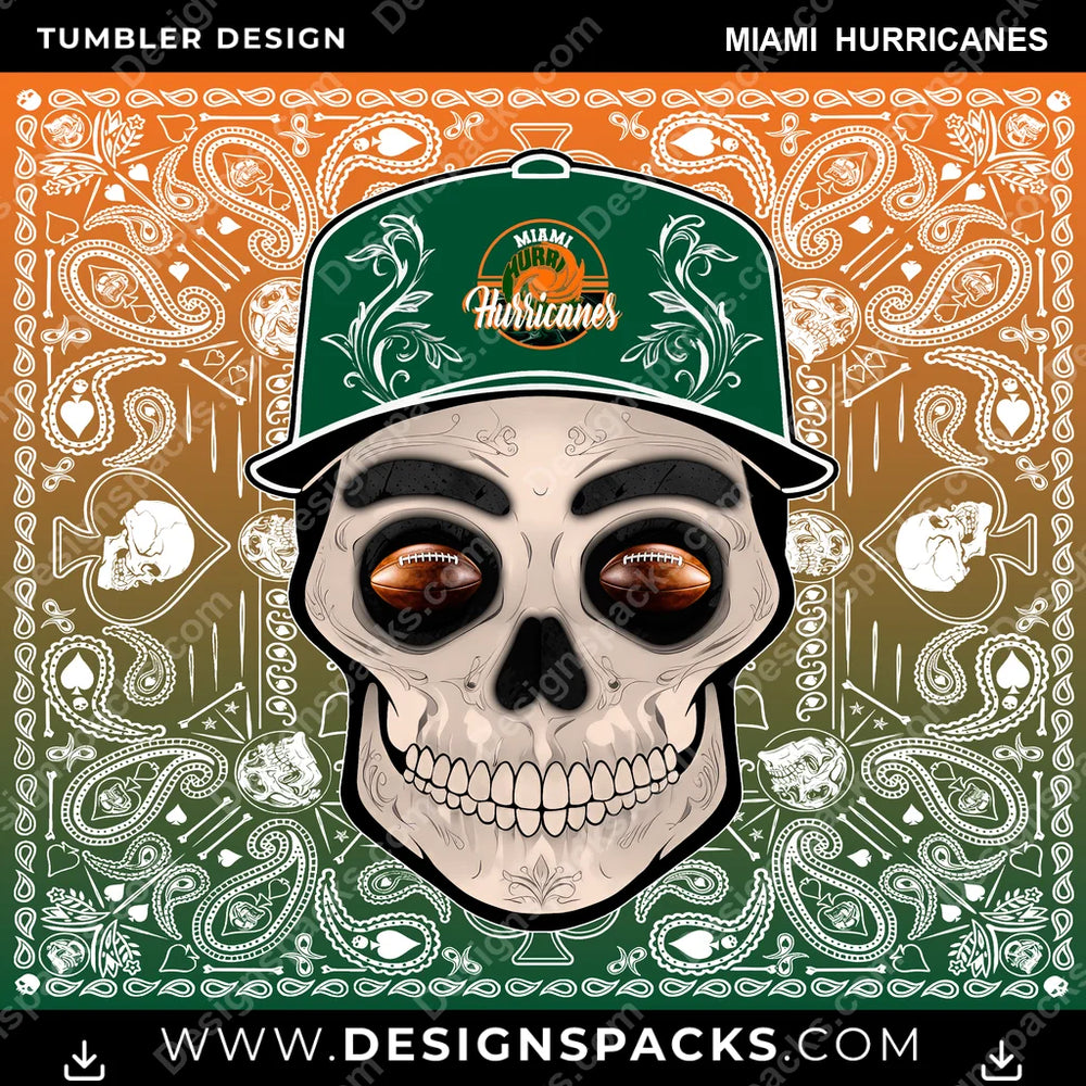 College Sport Skull Handkerchief Miami Hurricanes NCAA College Sport Tumbler Digital Wrap Design Download