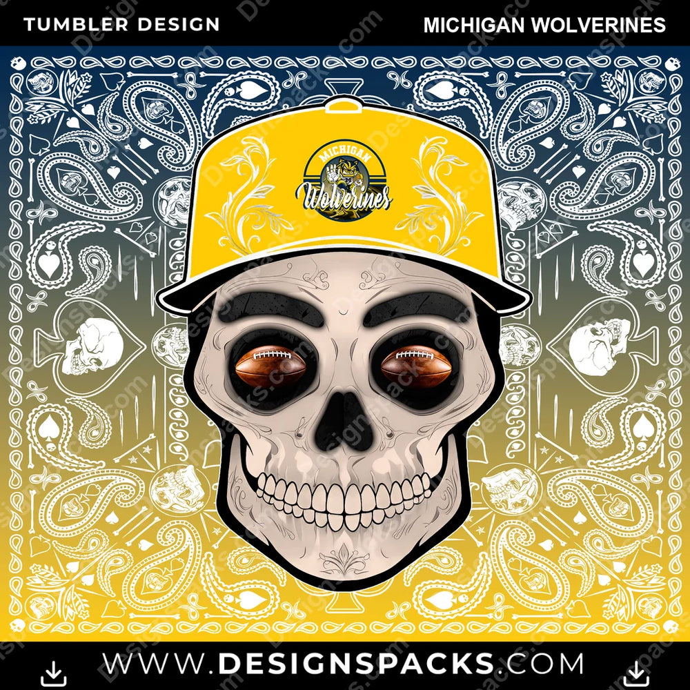 College Sport Skull Handkerchief Michigan Wolverines NCAA College Sport Tumbler Digital Wrap Design Download