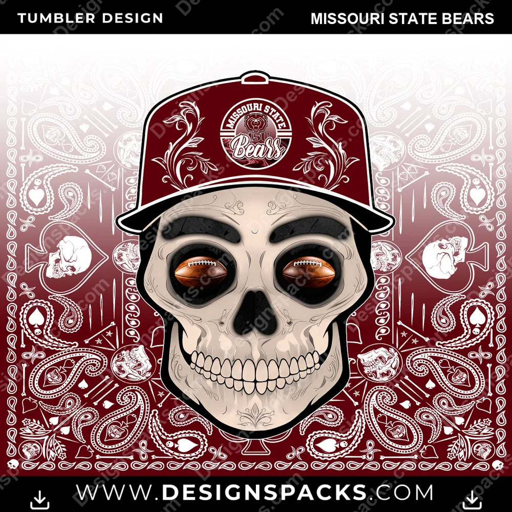 College Sport Skull Handkerchief Missouri State Bears NCAA College Sport Tumbler Digital Wrap Design Download