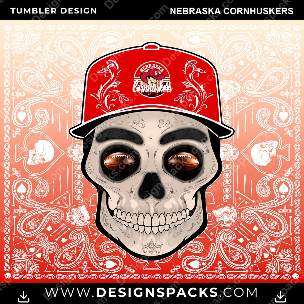 College Sport Skull Handkerchief Nebraska Cornhuskers NCAA College Sport Tumbler Digital Wrap Design Download