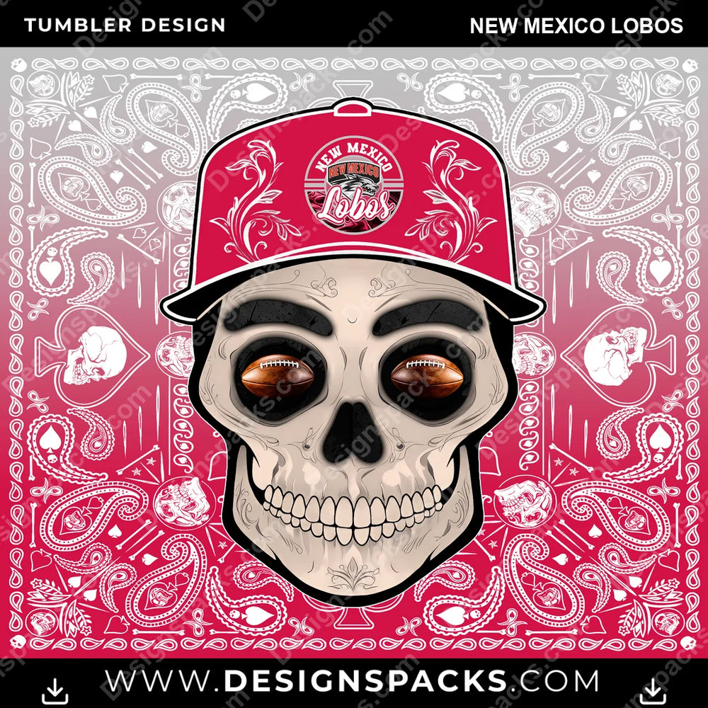 College Sport Skull Handkerchief New Mexico Lobos NCAA College Sport Tumbler Digital Wrap Design Download