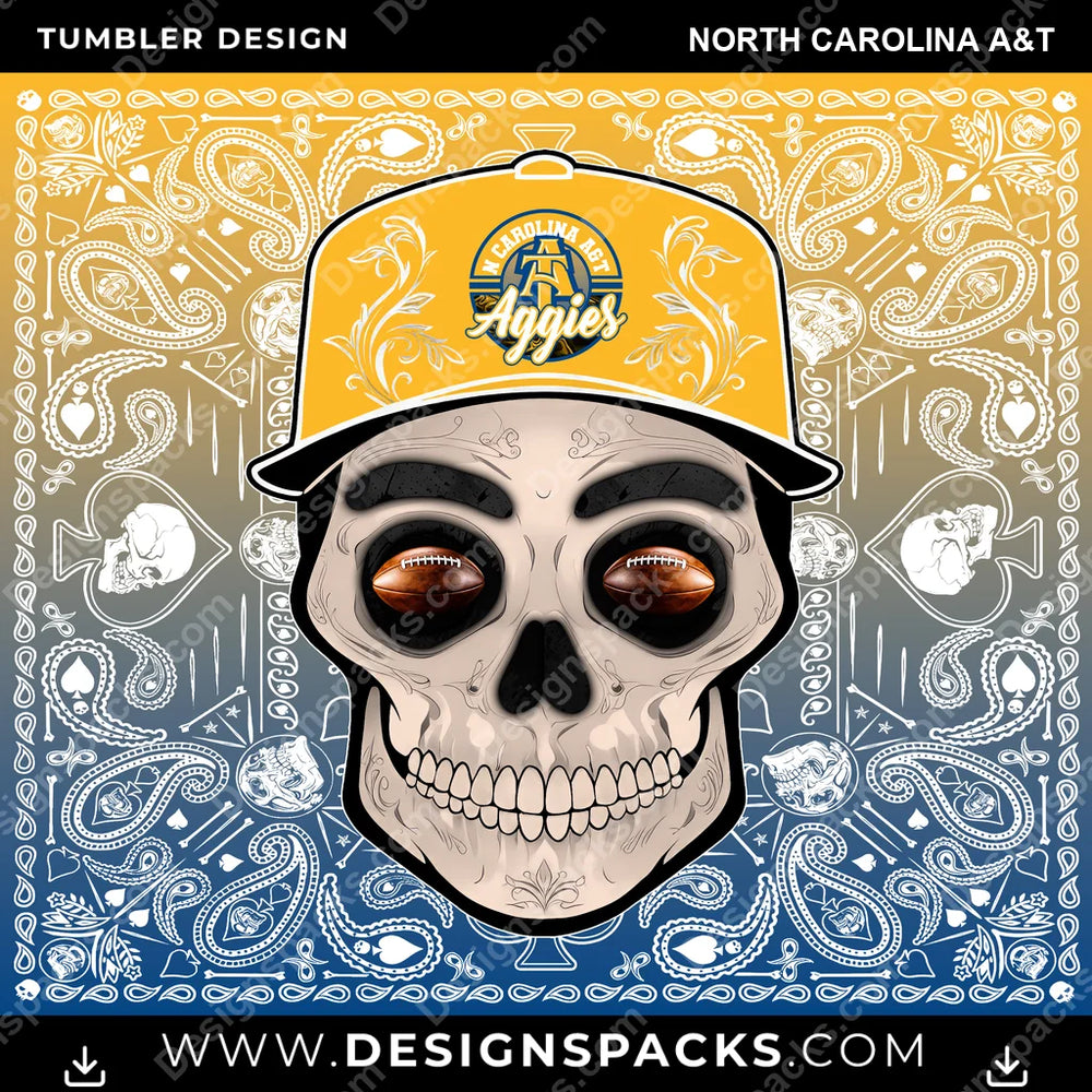 College Sport Skull Handkerchief North Carolina A&T NCAA College Sport Tumbler Digital Wrap Design Download