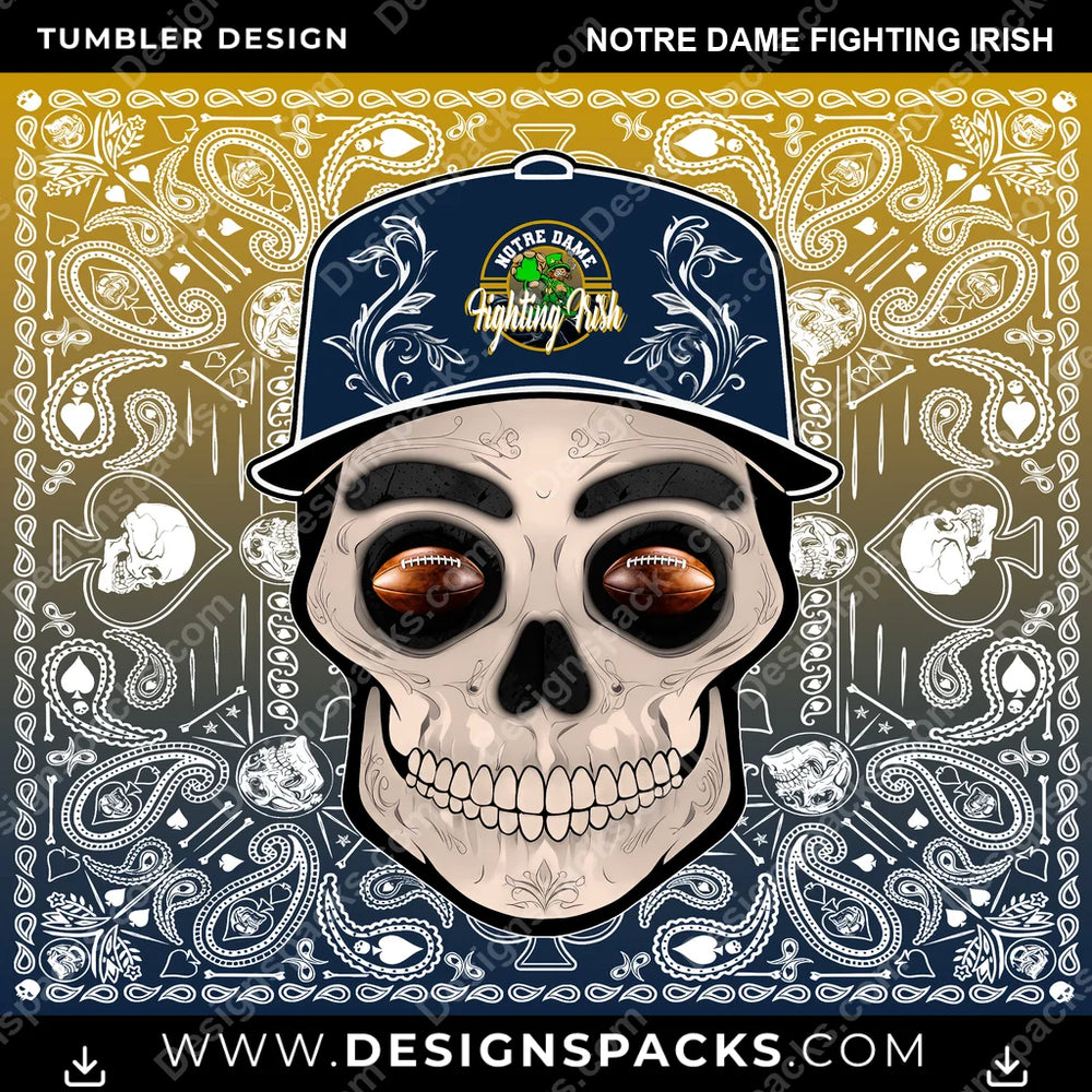 College Sport Skull Handkerchief Notre Dame Fighting Irish NCAA College Sport Tumbler Digital Wrap Design Download
