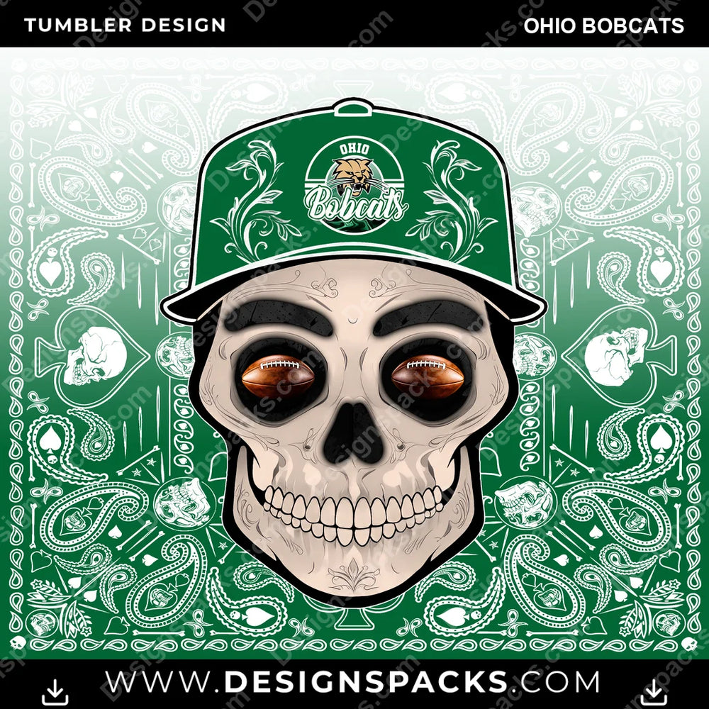 College Sport Skull Handkerchief Ohio Bobcats NCAA College Sport Tumbler Digital Wrap Design Download