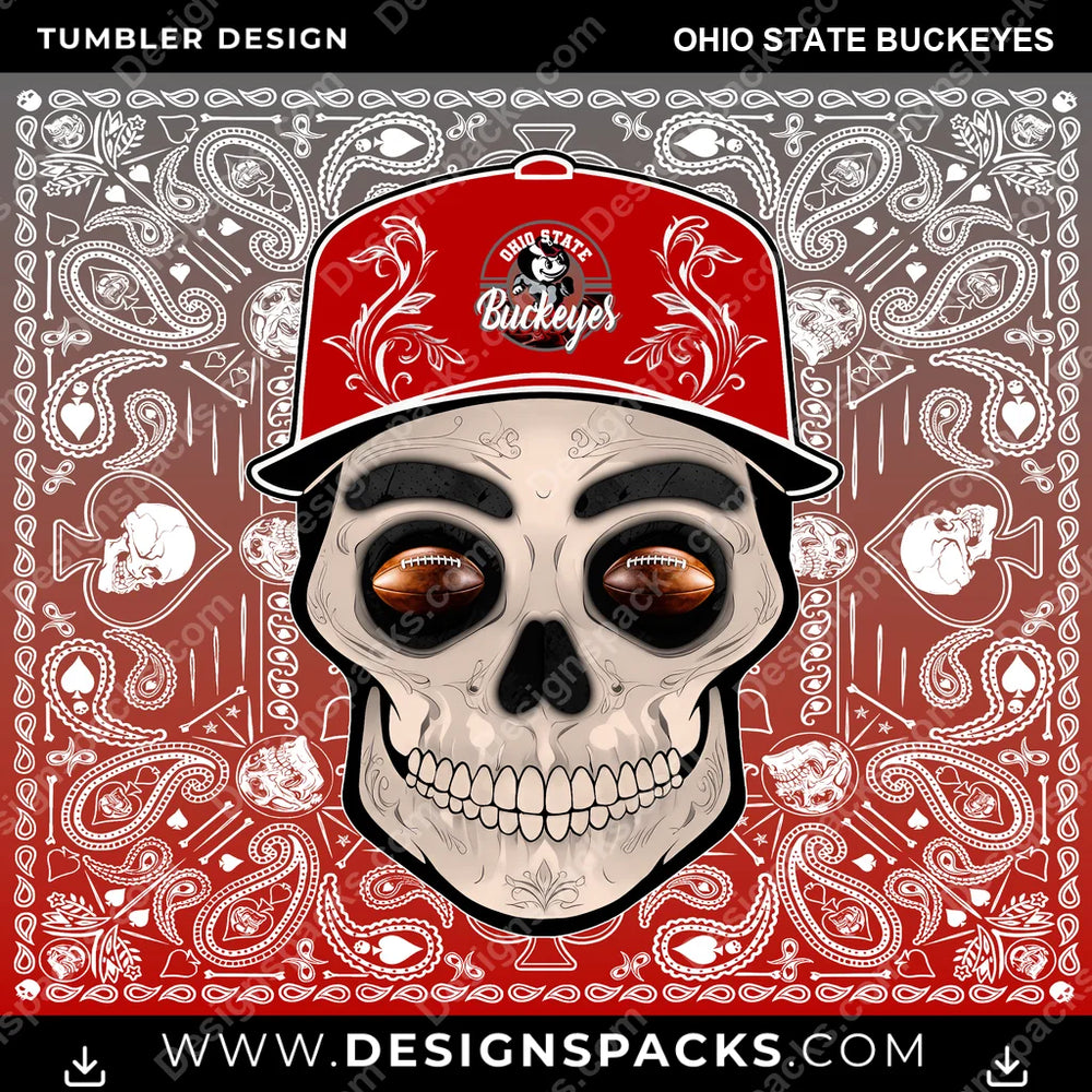 College Sport Skull Handkerchief Ohio State Buckeyes NCAA College Sport Tumbler Digital Wrap Design Download