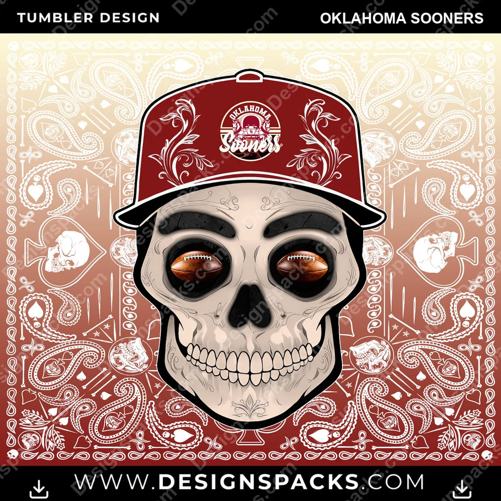 College Sport Skull Handkerchief Oklahoma Sooners NCAA College Sport Tumbler Digital Wrap Design Download
