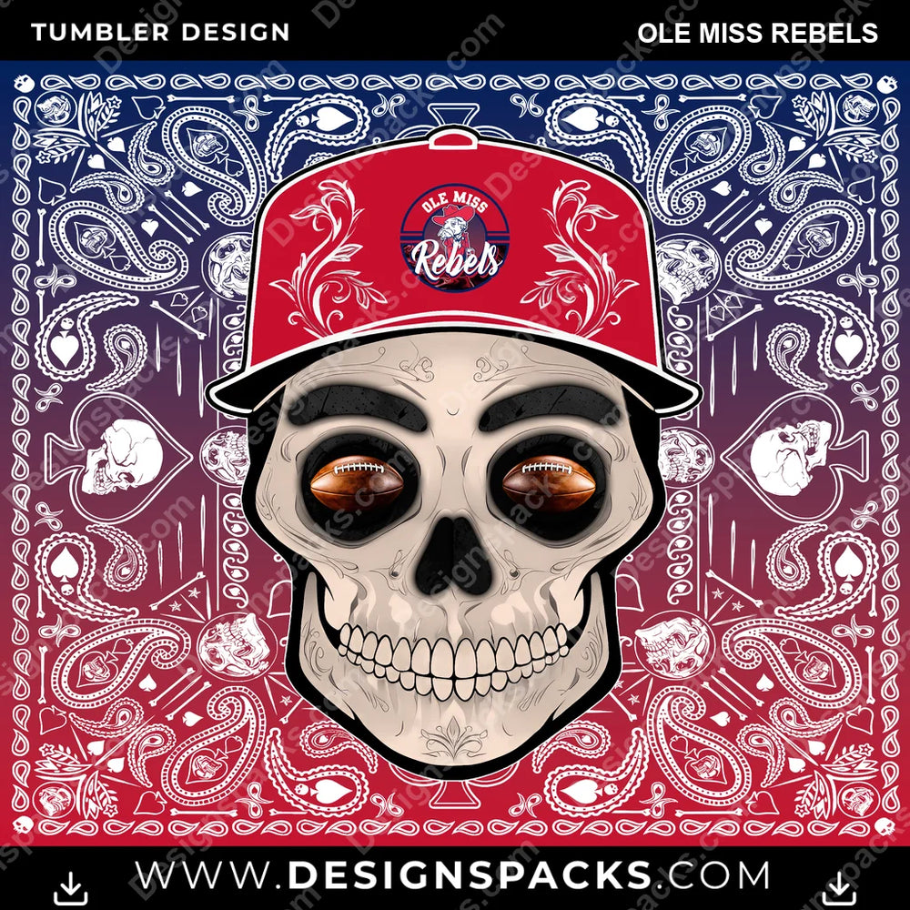 College Sport Skull Handkerchief Ole Miss Rebels NCAA College Sport Tumbler Digital Wrap Design Download