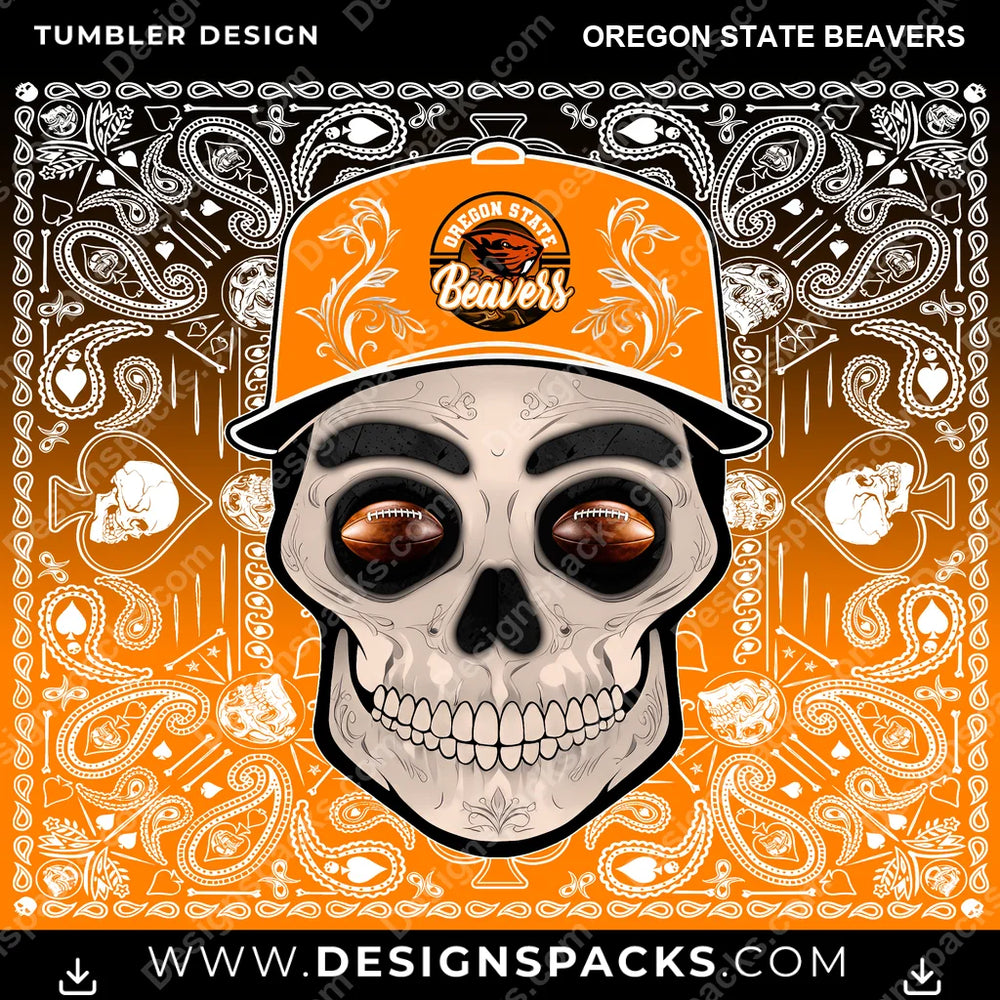 College Sport Skull Handkerchief Oregon State Beavers NCAA College Sport Tumbler Digital Wrap Design Download