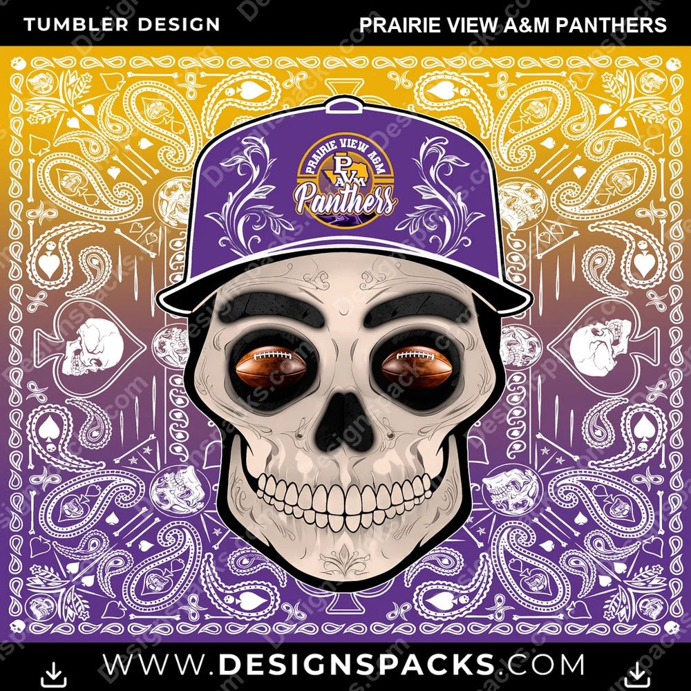 College Sport Skull Handkerchief Prairie View A&M Panthers NCAA College Sport Tumbler Digital Wrap Design Download
