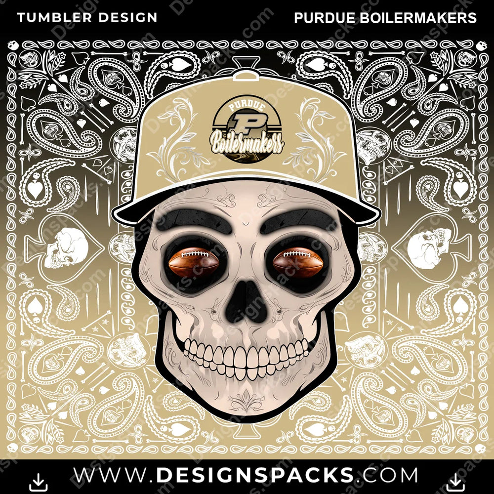 College Sport Skull Handkerchief Purdue Boilermakers NCAA College Sport Tumbler Digital Wrap Design Download