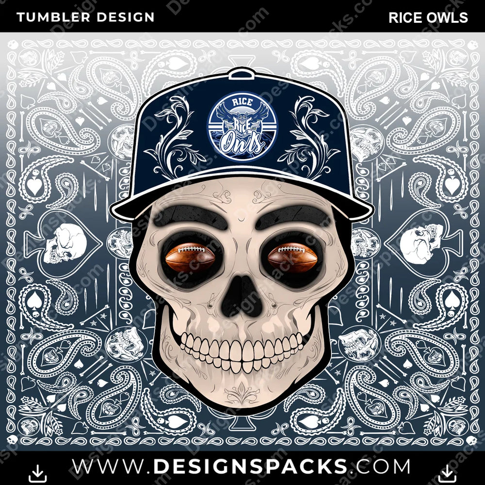 College Sport Skull Handkerchief Rice Owls NCAA College Sport Tumbler Digital Wrap Design Download