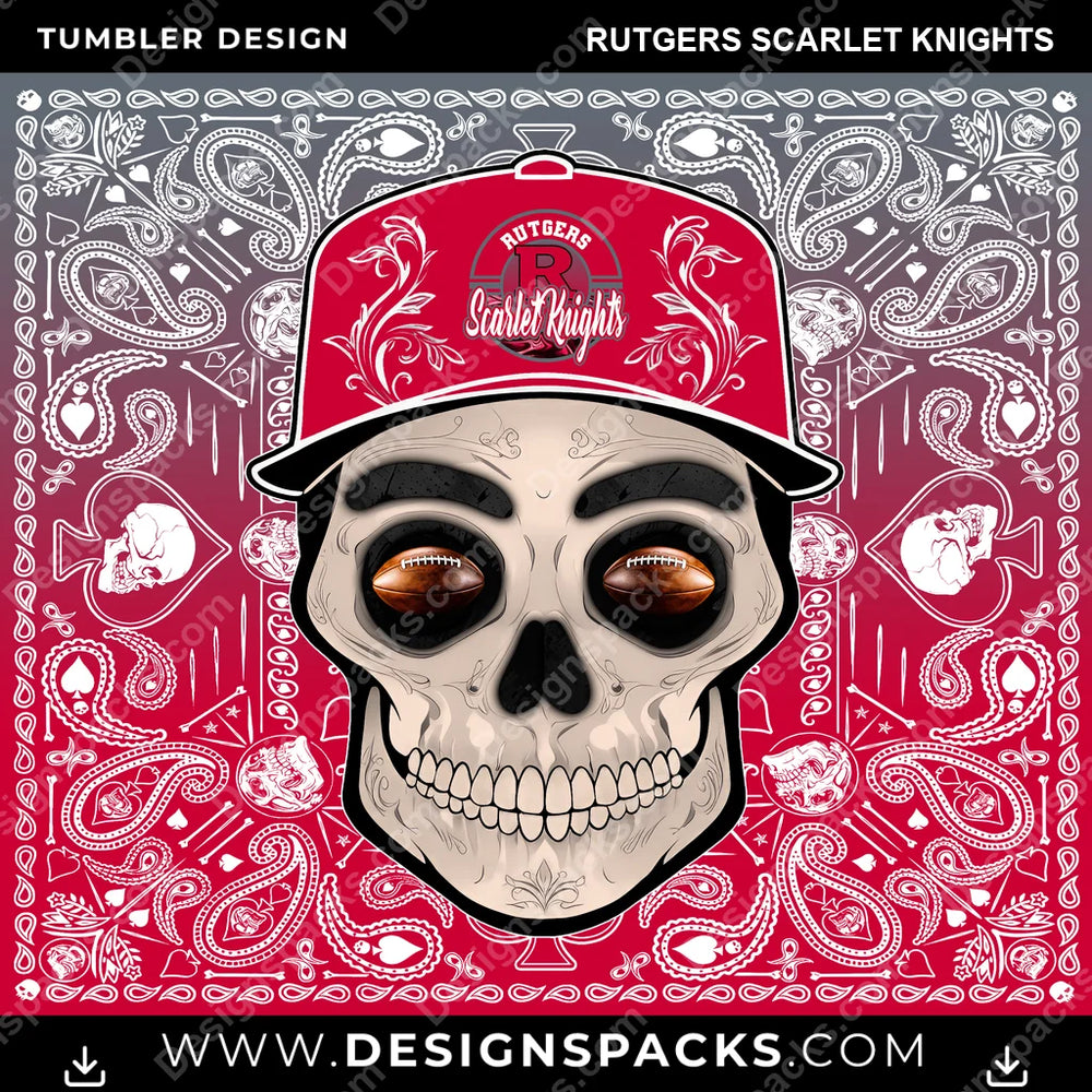 College Sport Skull Handkerchief Rutgers Scarlet Knights NCAA College Sport Tumbler Digital Wrap Design Download
