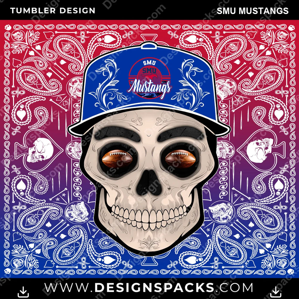 College Sport Skull Handkerchief SMU Mustangs NCAA College Sport Tumbler Digital Wrap Design Download