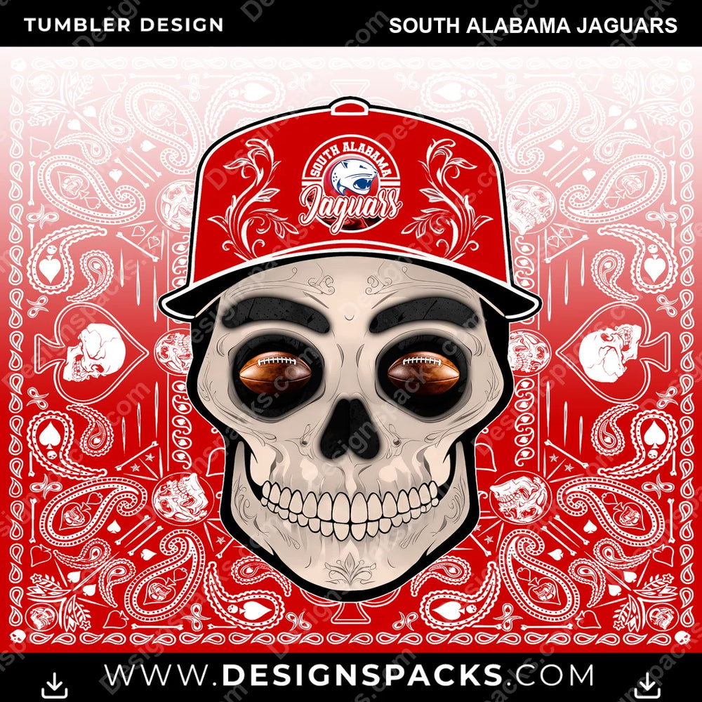 College Sport Skull Handkerchief South Alabama Jaguars NCAA College Sport Tumbler Digital Wrap Design Download