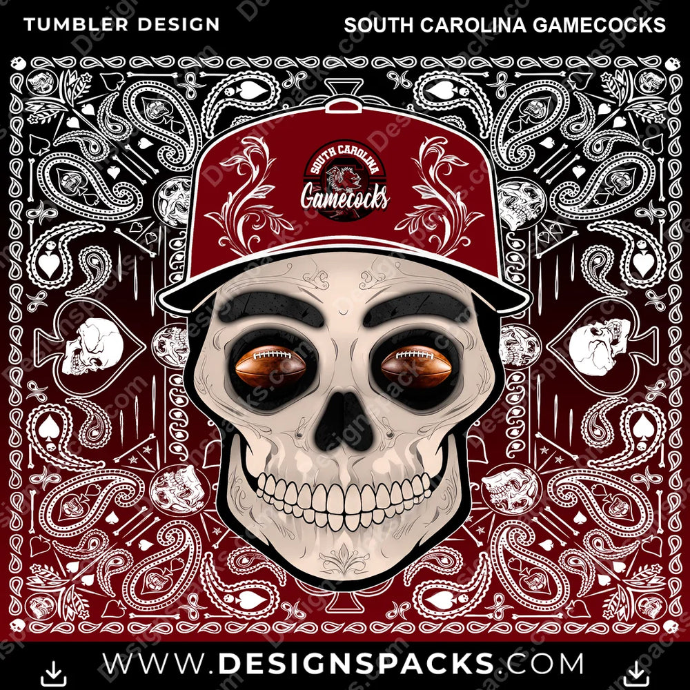 College Sport Skull Handkerchief South Carolina Gamecocks NCAA College Sport Tumbler Digital Wrap Design Download