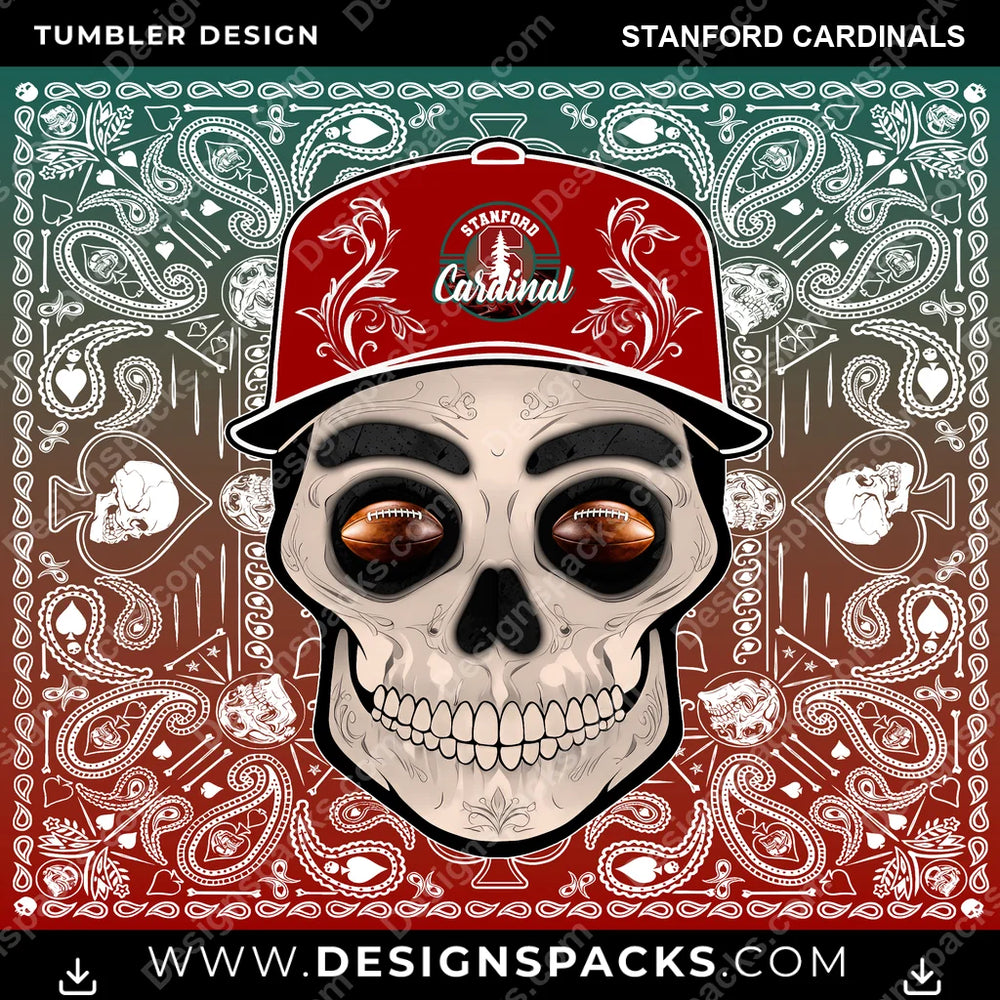 College Sport Skull Handkerchief Stanford Cardinals NCAA College Sport Tumbler Digital Wrap Design Download