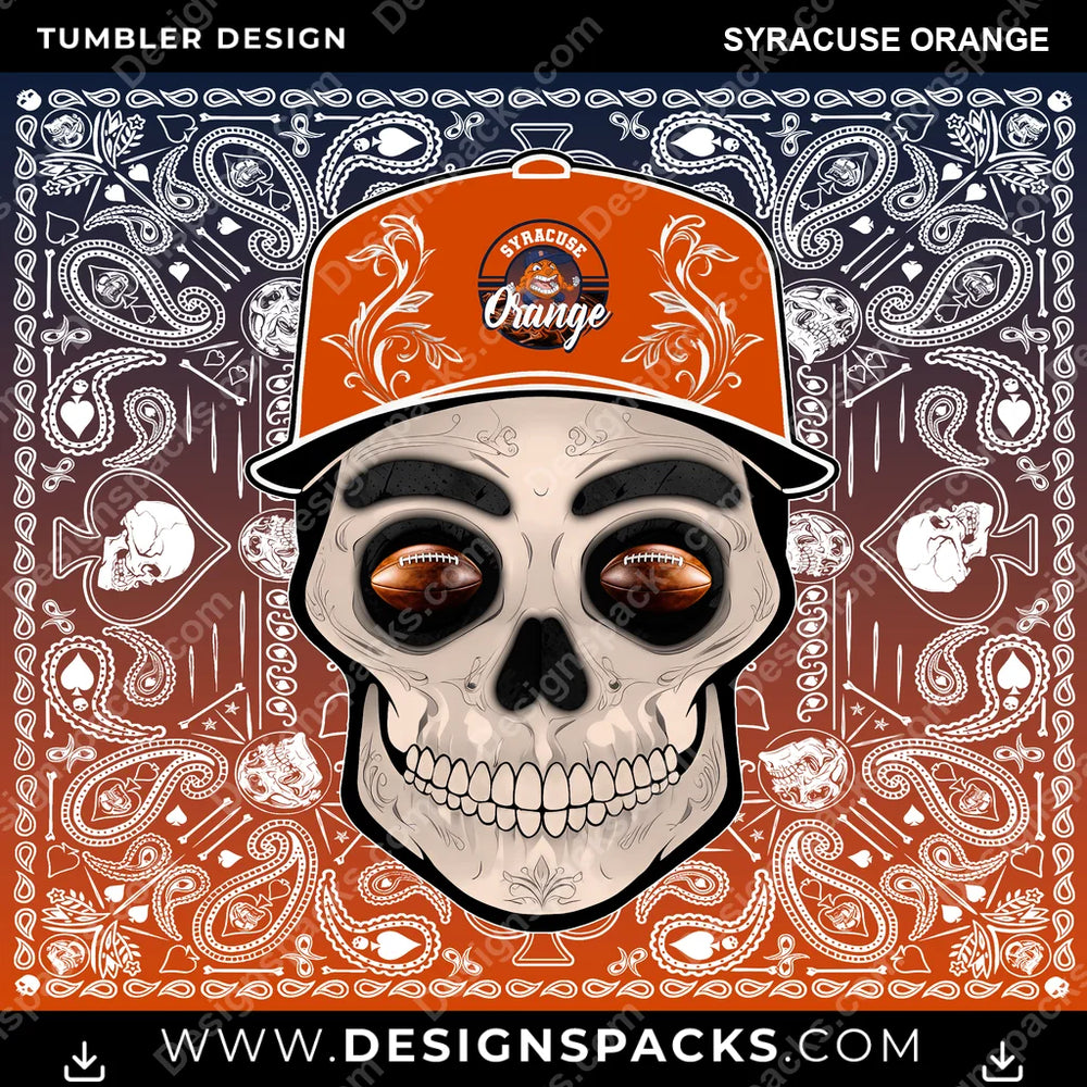 College Sport Skull Handkerchief Syracuse Orange NCAA College Sport Tumbler Digital Wrap Design Download