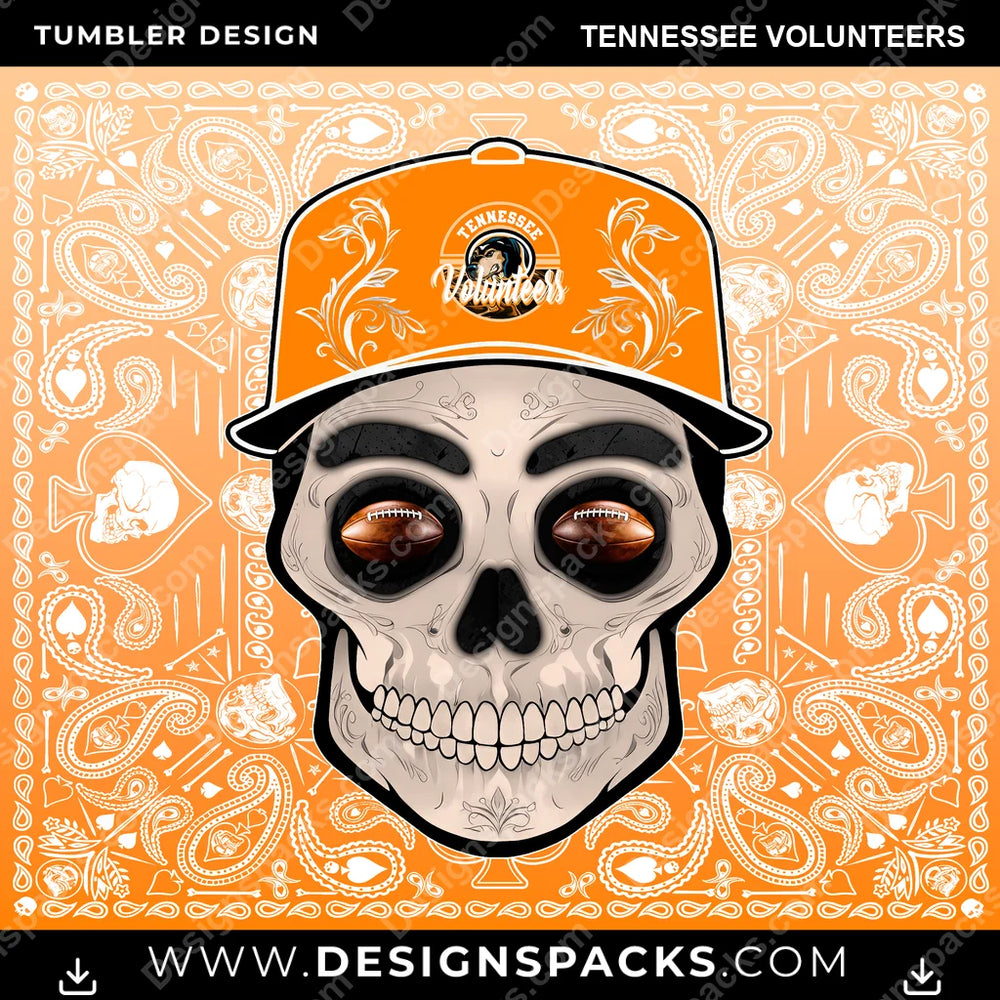 College Sport Skull Handkerchief Tennessee Volunteers NCAA College Sport Tumbler Digital Wrap Design Download