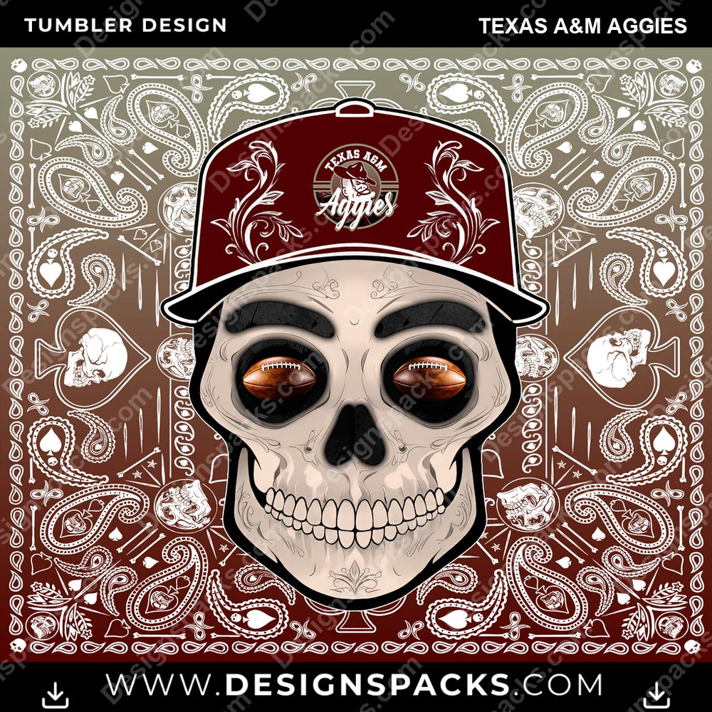 College Sport Skull Handkerchief Texas A&M Aggies NCAA College Sport Tumbler Digital Wrap Design Download