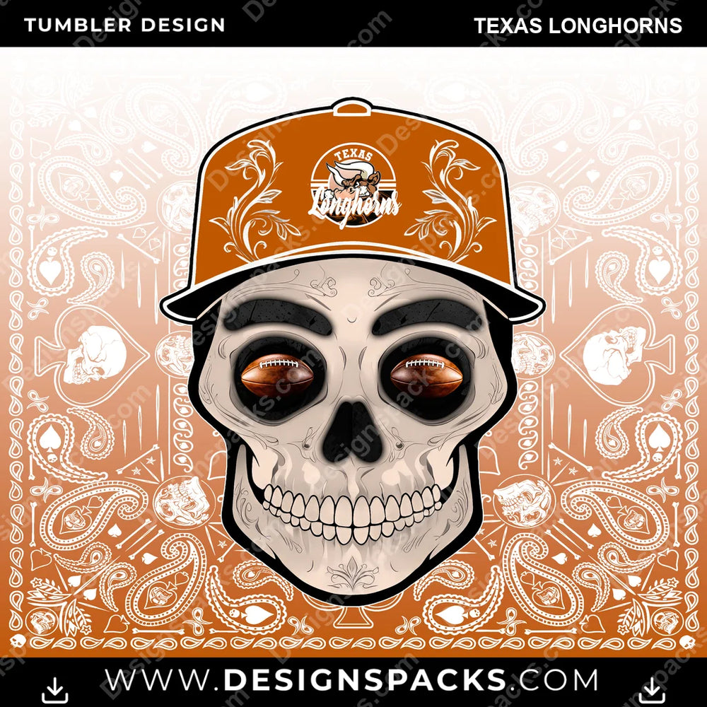 College Sport Skull Handkerchief Texas Longhorns NCAA College Sport Tumbler Digital Wrap Design Download