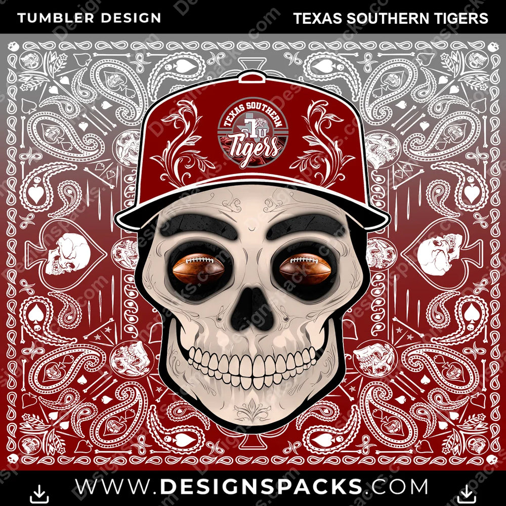 College Sport Skull Handkerchief Texas Southern Tigers NCAA College Sport Tumbler Digital Wrap Design Download