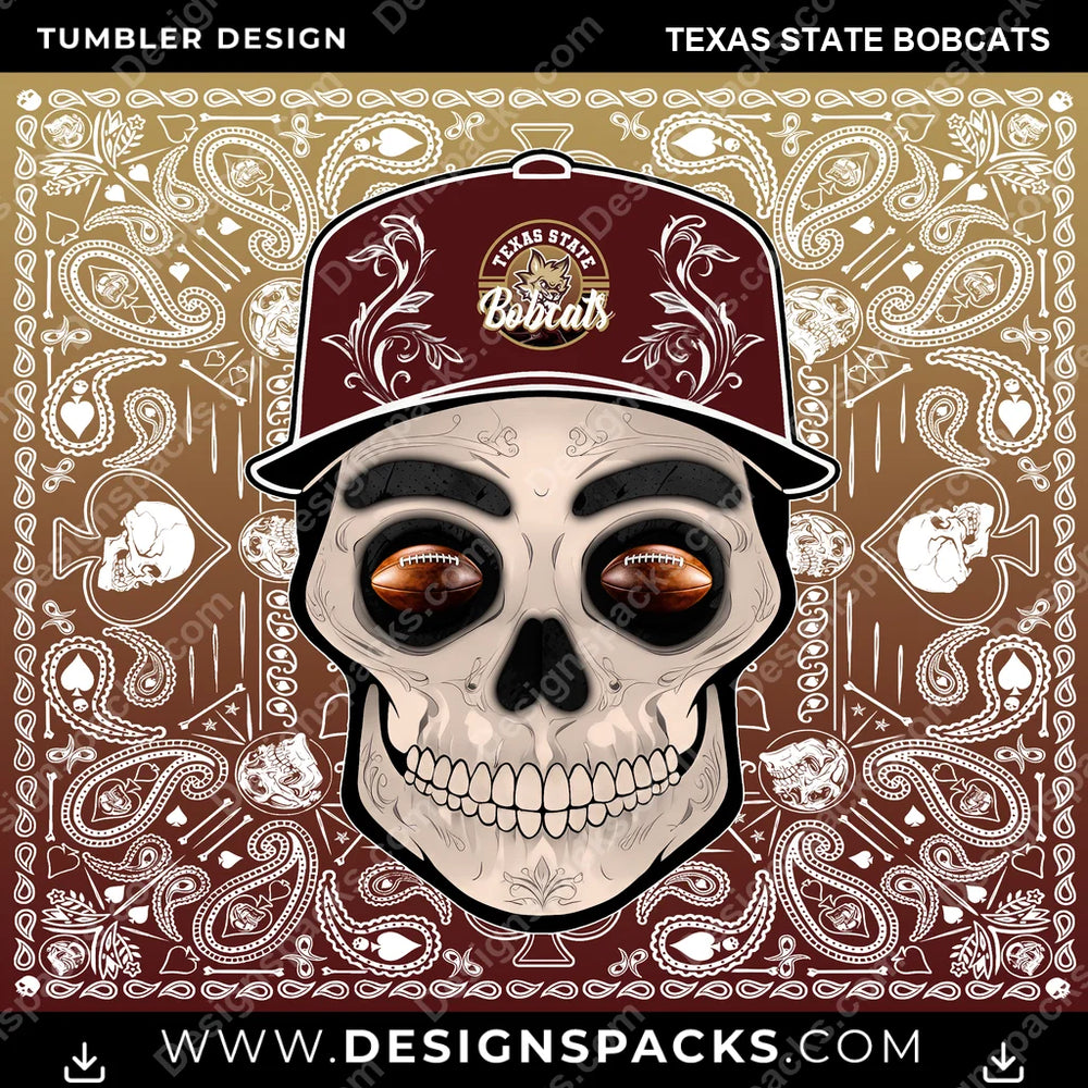 College Sport Skull Handkerchief Texas State Bobcats NCAA College Sport Tumbler Digital Wrap Design Download