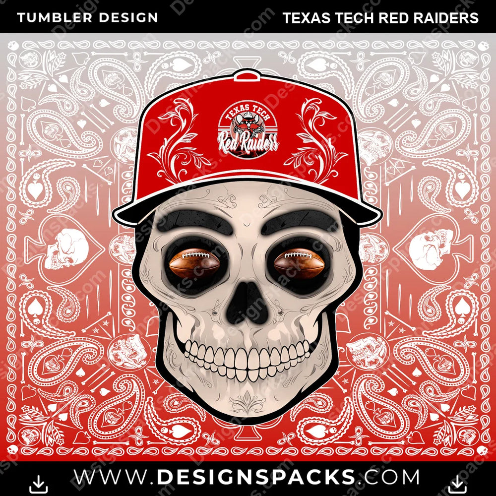 College Sport Skull Handkerchief Texas Tech Red Raiders NCAA College Sport Tumbler Digital Wrap Design Download