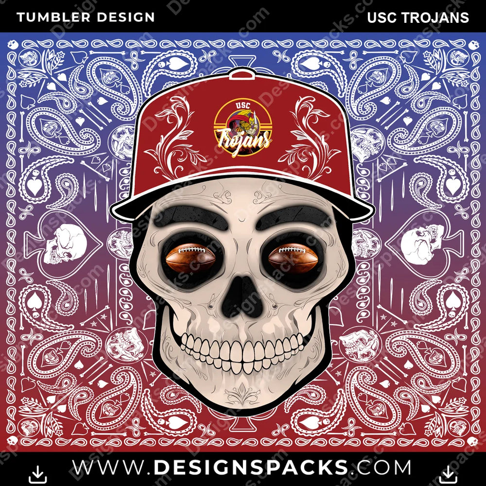 College Sport Skull Handkerchief USC Trojans NCAA College Sport Tumbler Digital Wrap Design Download