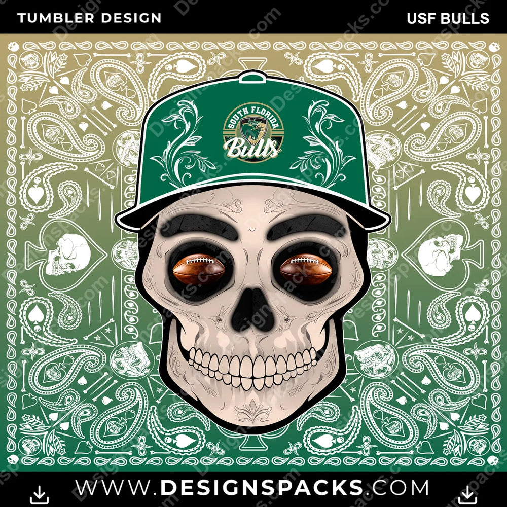 College Sport Skull Handkerchief USF Bulls NCAA College Sport Tumbler Digital Wrap Design Download