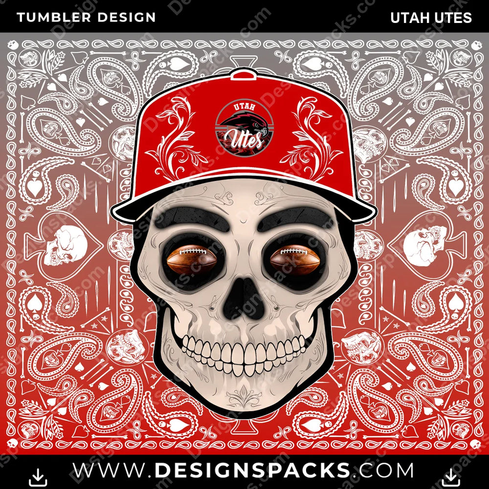 College Sport Skull Handkerchief Utah Utes NCAA College Sport Tumbler Digital Wrap Design Download