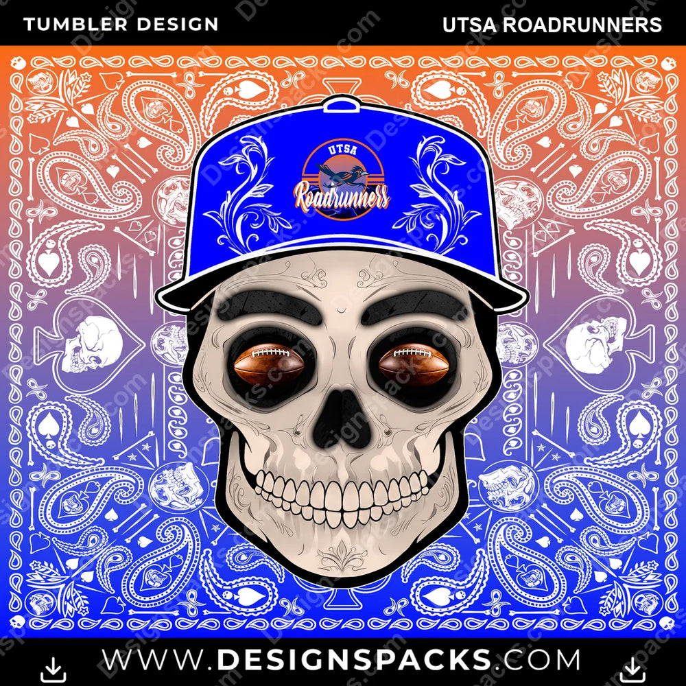 College Sport Skull Handkerchief UTSA Roadrunners NCAA College Sport Tumbler Digital Wrap Design Download