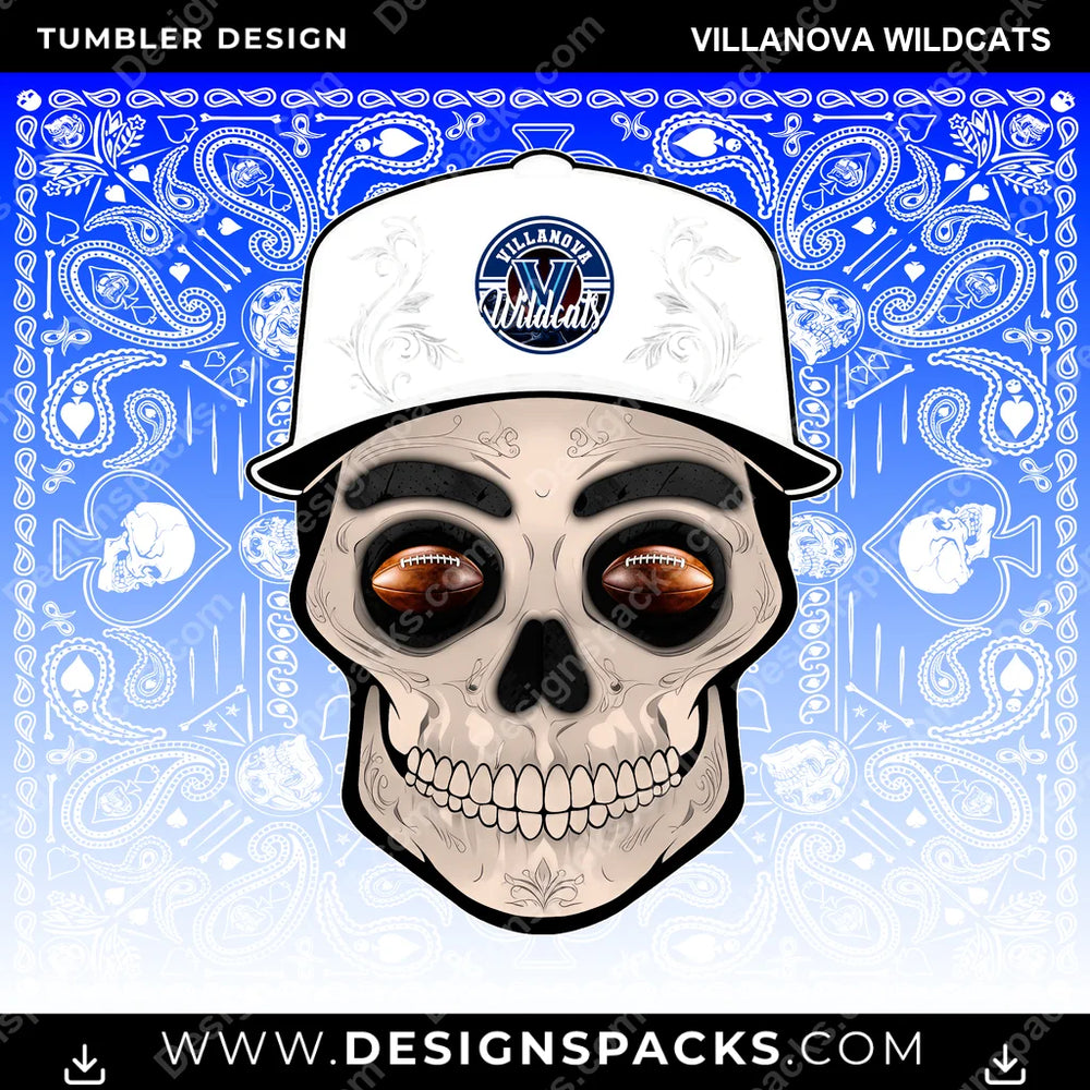 College Sport Skull Handkerchief Villanova Wildcats NCAA College Sport Tumbler Digital Wrap Design Download