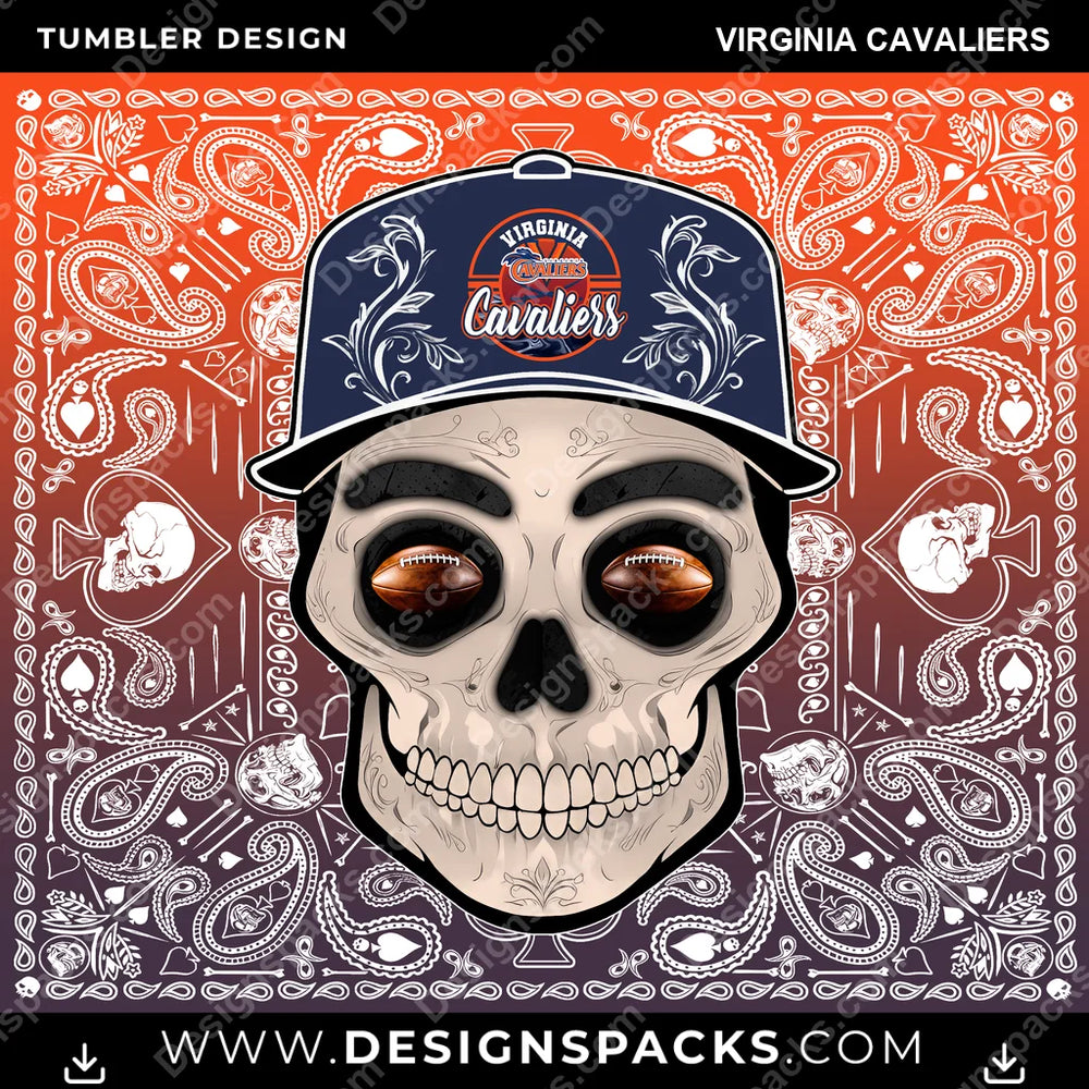 College Sport Skull Handkerchief Virginia Cavaliers NCAA College Sport Tumbler Digital Wrap Design Download